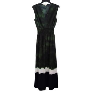 Maje Ribiero tie dye print maxi dress dark green black white size large